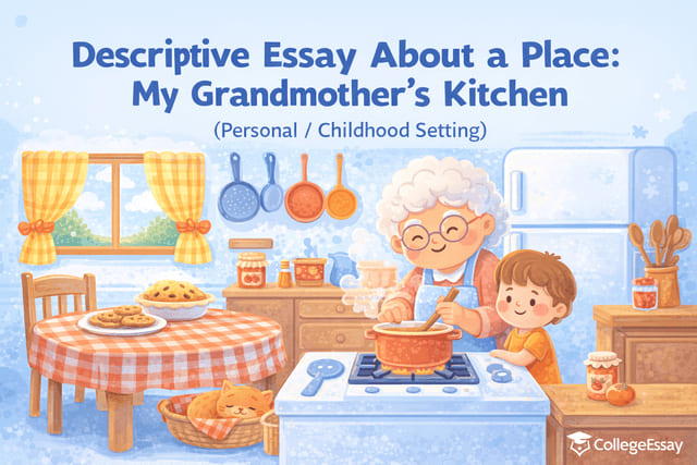 Descriptive writing about grand maa's kitchen on Sunday morning  