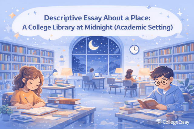 Descriptive writing about library in the night.