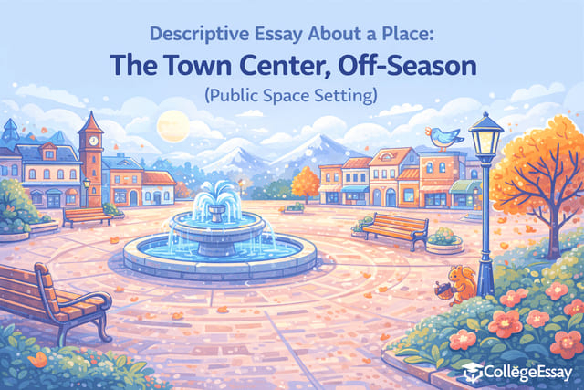 Descriptive writing about a town center. 