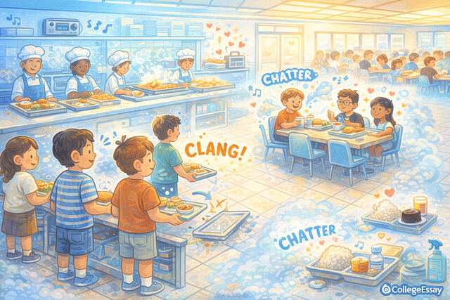 The figure shows school canteen explained in the sensory example of descriptive essay. 