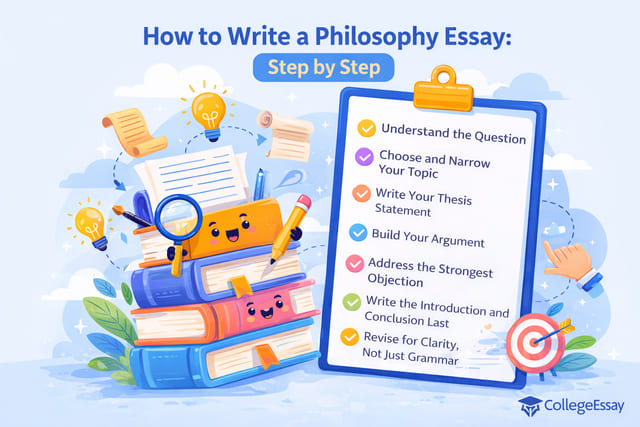 The figure displays steps when writing a philosophy essay.